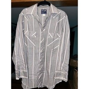 Wrangler Gray White Small Pearl Snap Button Western Shirt USA
